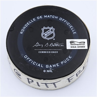 Trent Frederic - Boston Bruins - Goal Puck - April 16, 2022 vs Pittsburgh Penguins (Boston Bruins logo) - 2021-22 NHL Season