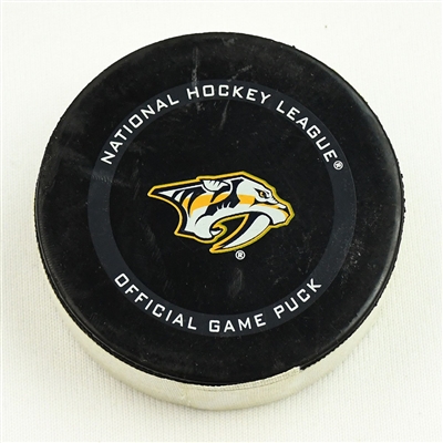 Morgan Geekie - Carolina Hurricanes - Goal Puck - May 8, 2021 vs. Nashville Predators (Predators Logo) 