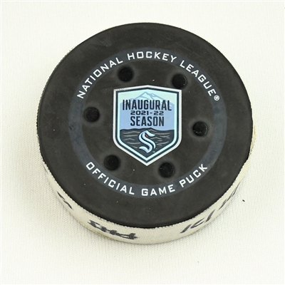 Yanni Gourde - Seattle Kraken - Goal Puck - December 29, 2021 vs. Philadelphia Flyers (Kraken Inaugural Season Logo) 