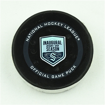 Yanni Gourde - Seattle Kraken - Goal Puck - April 3, 2022 vs. Dallas Stars (Kraken Inaugural Season Logo)