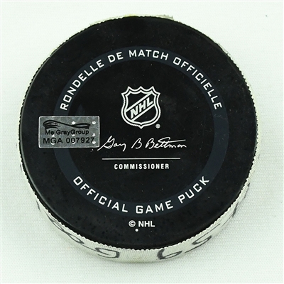 Jake Guentzel - Pittsburgh Penguins - Goal Puck - April 11, 2021 vs. New Jersey Devils (Devils Logo) - 1st Goal of Hat Trick