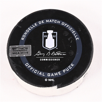 Taylor Hall - Boston Bruins - Goal Puck - May 6, 2022 vs. Carolina Hurricanes (Bruins Logo) - 2022 Stanley Cup Playoffs - Round 1, Game 3