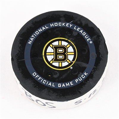 Erik Haula - Boston Bruins - Goal Puck - May 12, 2022 vs. Carolina Hurricanes (Bruins Logo) - 2022 Stanley Cup Playoffs - Round 1, Game 6