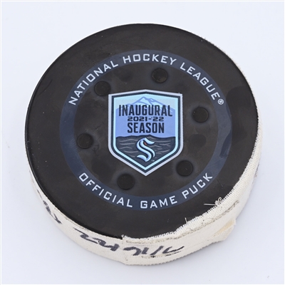 Victor Hedman - Tampa Bay Lightning - Goal Puck - March 16, 2022 vs. Seattle Kraken (Kraken Inaugural Season Logo) - 2021-22 NHL Season