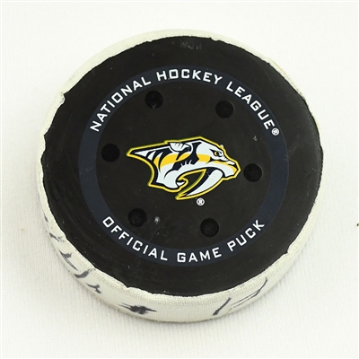 Jonathan Huberdeau - Florida Panthers - Goal Puck - April 9, 2022 vs. Nashville Predators (Predators Logo) 