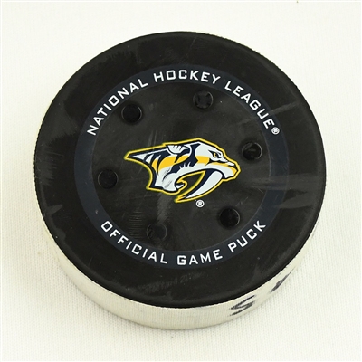 Tanner Jeannot - Nashville Predators - Goal Puck - January 20, 2022 vs. Winnipeg Jets (Predators Logo) 