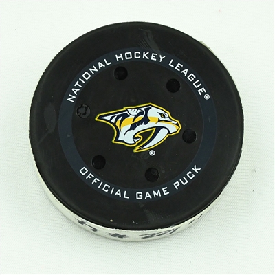 Tanner Jeannot - Nashville Predators - Goal Puck - February 1, 2022 vs. Vancouver Canucks (Predators Logo)