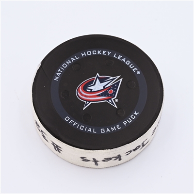 Boone Jenner - Columbus Blue Jackets - Goal Puck - January 27, 2022 vs. New York Rangers (Blue Jackets Logo) - 2021-22 NHL Season