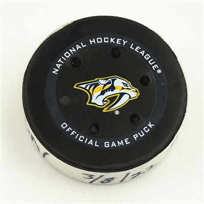 John Klingberg - Dallas Stars - Goal Puck - March 8, 2022 vs. Nashville Predators (Predators Logo) 