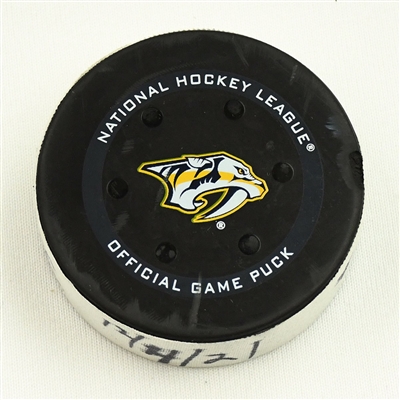 Brett Kulak - Montreal Canadiens - Goal Puck - December 4, 2021 vs. Nashville Predators (Predators Logo) 