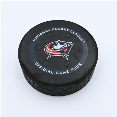 Sean Kuraly - Columbus Blue Jackets - Goal Puck - December 5, 2021 vs. San Jose Sharks (Blue Jackets Logo)