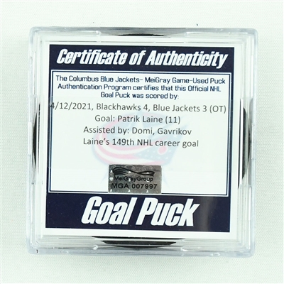 Patrik Laine - Columbus Blue Jackets - Goal Puck - April 12, 2021 vs. Chicago Blackhawks (Blue Jackets 20th Anniversary Logo)