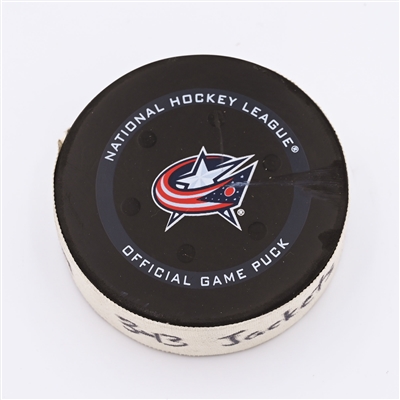 Patrik Laine - Columbus Blue Jackets - Goal Puck - March 13, 2022 vs. Vegas Golden Knights (Blue Jackets Logo) - 2021-22 NHL Season