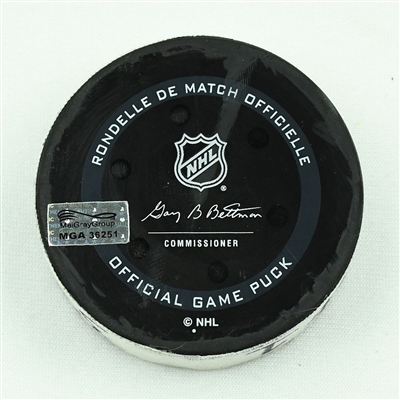 Johan Larsson - Arizona Coyotes - Goal Puck - January 19, 2022 vs. New Jersey Devils (Devils Logo)