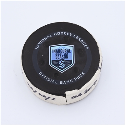 Adam Larsson - Seattle Kraken - Goal Puck - January 25, 2022 vs. Nashville Predators (Kraken Inaugural Season Logo) - 2021-22 NHL Season