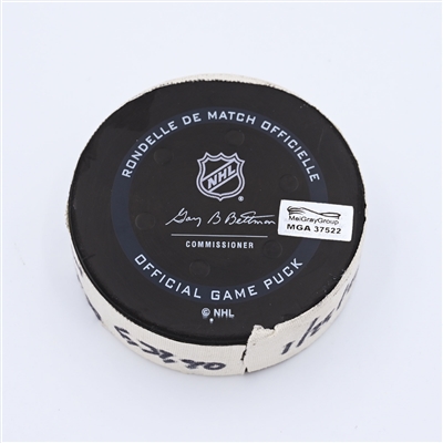 Adam Larsson - Seattle Kraken - Goal Puck - January 25, 2022 vs. Nashville Predators (Kraken Inaugural Season Logo) - 2021-22 NHL Season
