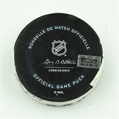 Andrew Mangiapane - Calgary Flames - Goal Puck - December 30, 2021 vs. Seattle Kraken (Kraken Inaugural Season Logo)