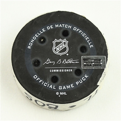 Brad Marchand - Boston Bruins - Goal Puck - January 12, 2022 vs. Montreal Canadiens (Bruins Logo)  - 1st Goal of Hat Trick 