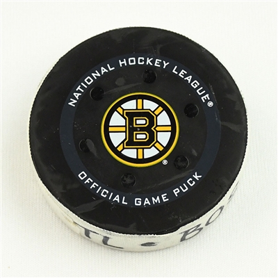 Brad Marchand - Boston Bruins - Goal Puck - January 12, 2022 vs. Montreal Canadiens (Bruins Logo)  - 1st Goal of Hat Trick 