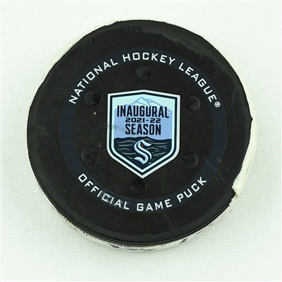 Jared McCann - Seattle Kraken - Goal Puck - November 21, 2021 vs. Washington Capitals (Kraken Inaugural Season Logo)