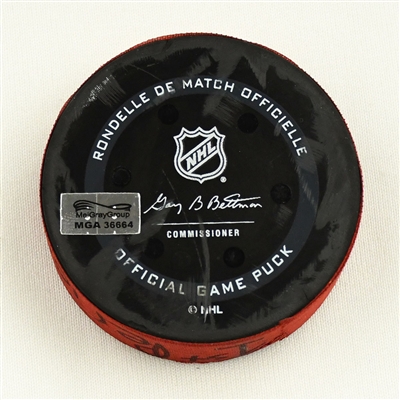 Dawson Mercer - New Jersey Devils - Goal Puck - February 15, 2022 vs. Toronto Maple Leafs (Devils Logo) 