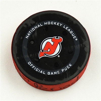 Dawson Mercer - New Jersey Devils - Goal Puck - February 15, 2022 vs. Toronto Maple Leafs (Devils Logo) 