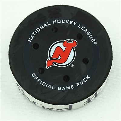 Jacob Middleton - San Jose Sharks - Goal Puck - November 30, 2021 vs. New Jersey Devils (Devils Logo)