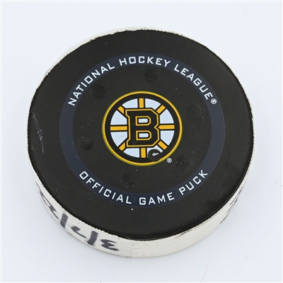 Trevor Moore - Los Angeles Kings - Goal Puck - March 7, 2022 vs Boston Bruins (Boston Bruins logo) - 2021-22 NHL Season