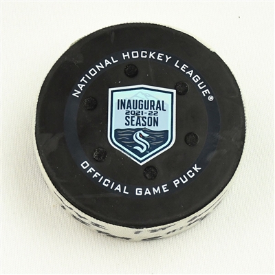 Brock Nelson - New York Islanders - Goal Puck - February 22, 2022 vs. Seattle Kraken (Kraken Inaugural Season Logo) 