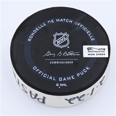 David Pastrnak - Boston Bruins - Goal Puck - February 2, 2022 vs Seattle Kraken (Boston Bruins logo) - 2021-22 NHL Season
