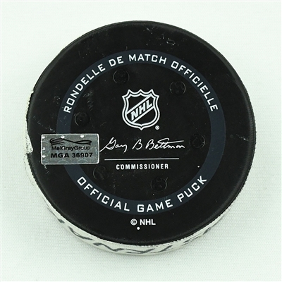 David Pastrnak - Boston Bruins - Goal Puck - November 28, 2021 vs. Vancouver Canucks (Bruins Logo)