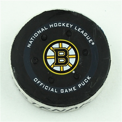 David Pastrnak - Boston Bruins - Goal Puck - November 28, 2021 vs. Vancouver Canucks (Bruins Logo)