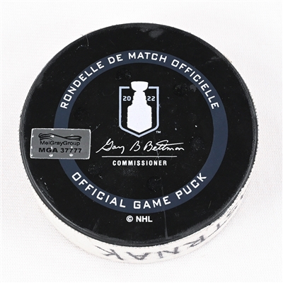 David Pastrnak - Boston Bruins - Goal Puck - May 6, 2022 vs. Carolina Hurricanes (Bruins Logo) - 2022 Stanley Cup Playoffs - Round 1, Game 3