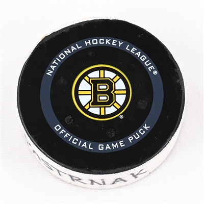 David Pastrnak - Boston Bruins - Goal Puck - May 6, 2022 vs. Carolina Hurricanes (Bruins Logo) - 2022 Stanley Cup Playoffs - Round 1, Game 3