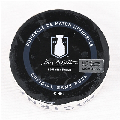 David Pastrnak - Boston Bruins - Goal Puck - May 8, 2022 vs. Carolina Hurricanes (Bruins Logo) - 2022 Stanley Cup Playoffs - Round 1, Game 4