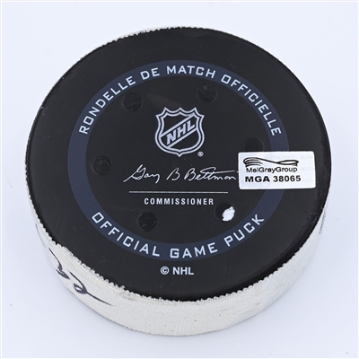 Rem Pitlick - Montreal Canadiens - Goal Puck - March 27, 2022 vs New Jersey Devils (New Jersey Devils logo) - 2021-22 NHL Season