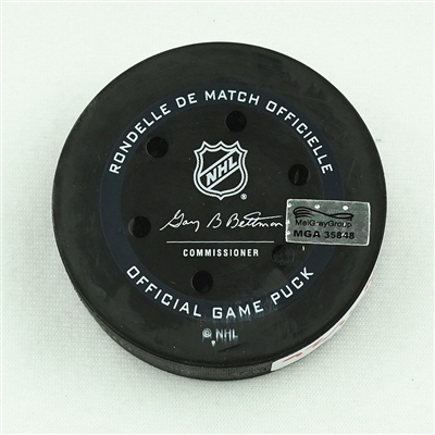 Vasili Podkolzin - Vancouver Canucks - Goal Puck - November 26, 2021 vs. Columbus Blue Jackets (Blue Jackets Logo)