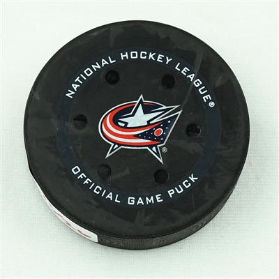 Vasili Podkolzin - Vancouver Canucks - Goal Puck - November 26, 2021 vs. Columbus Blue Jackets (Blue Jackets Logo)