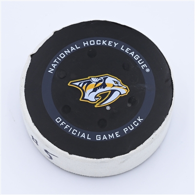 Calle Rosen - St. Louis Blues - Goal Puck - April 17, 2022 vs. Nashville Predators (Predators Logo) - 2021-22 NHL Season