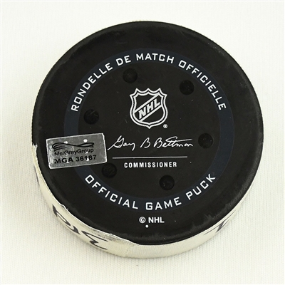Devin Shore - Edmonton Oilers - Goal Puck - December 31, 2021 vs. New Jersey Devils (Devils Logo) 
