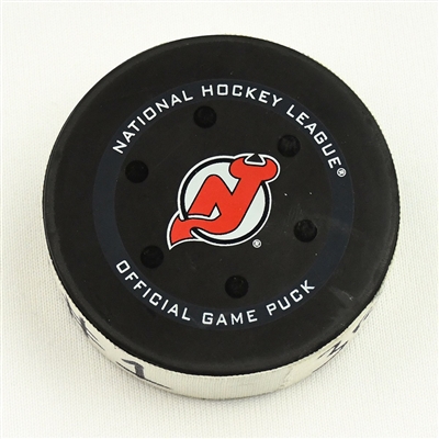 Devin Shore - Edmonton Oilers - Goal Puck - December 31, 2021 vs. New Jersey Devils (Devils Logo) 