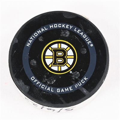 Jaccob Slavin - Carolina Hurricanes - Goal Puck - May 6, 2022 vs. Boston Bruins (Bruins Logo) - 2022 Stanley Cup Playoffs - Round 1, Game 3