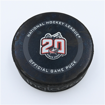 Carl Soderberg - Chicago Blackhawks - Goal Puck - April 10, 2021 vs. Columbus Blue Jackets (Blue Jackets 20th Anniversary Logo)