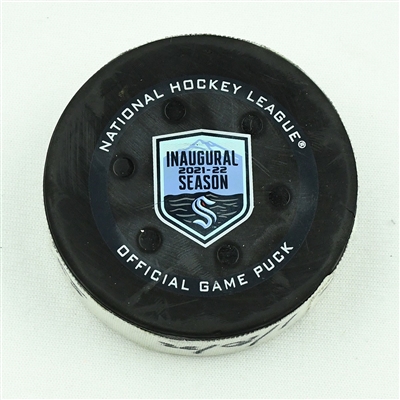 Carson Soucy - Seattle Kraken - Goal Puck - January 20, 2022 vs. San Jose Sharks (Kraken Inaugural Season Logo)