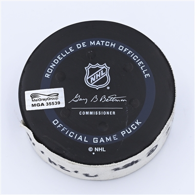 Brandon Tanev - Seattle Kraken - Goal Puck - October 26, 2021 vs. Montreal Canadiens (Kraken Inaugrual Season Logo) - 1st Win in Climate Pledge Arena History - 2021-22 NHL Season