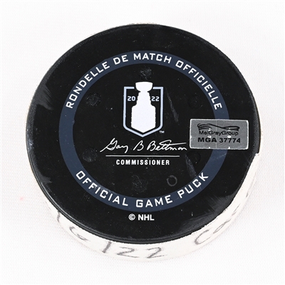 Vincent Trocheck - Carolina Hurricanes - Goal Puck - May 6, 2022 vs. Boston Bruins (Bruins Logo) - 2022 Stanley Cup Playoffs - Round 1, Game 3