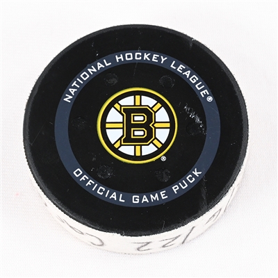 Vincent Trocheck - Carolina Hurricanes - Goal Puck - May 6, 2022 vs. Boston Bruins (Bruins Logo) - 2022 Stanley Cup Playoffs - Round 1, Game 3
