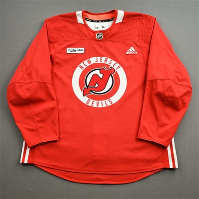 Dawson Mercer - Red Practice Jersey w/ RWJ Barnabas Health Patch - 2021-22 NHL Season
