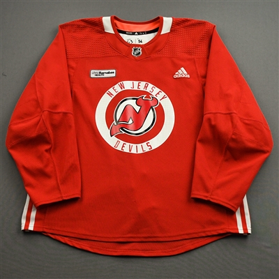 Jesper Bratt - Red Practice Jersey w/ RWJ Barnabas Health Patch - 2021-22 NHL Season