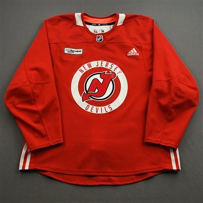 Jack Hughes - Red Practice Jersey w/ RWJ Barnabas Health Patch - 2021-22 NHL Season